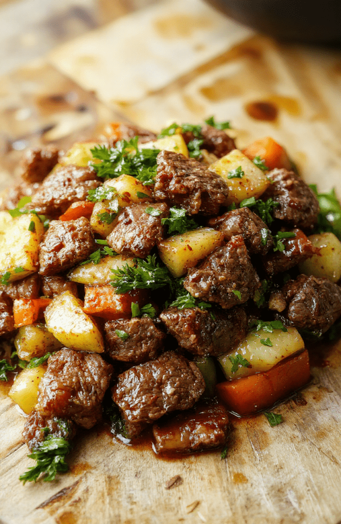 Colorful beef stir fry plated with vibrant green bell peppers, red carrots, and snap peas atop a white ceramic plate, with glossy sauce and sesame seeds garnishing, styled simply with natural daylight highlighting textures.