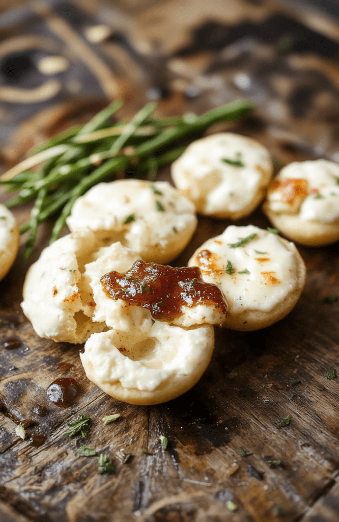 A colorful platter featuring creamy white dip topped with vibrant red and green pepper jelly, accompanied by crispy crackers and fresh vegetable sticks, styled with a rustic wooden background, highlighting textures and bright colors.