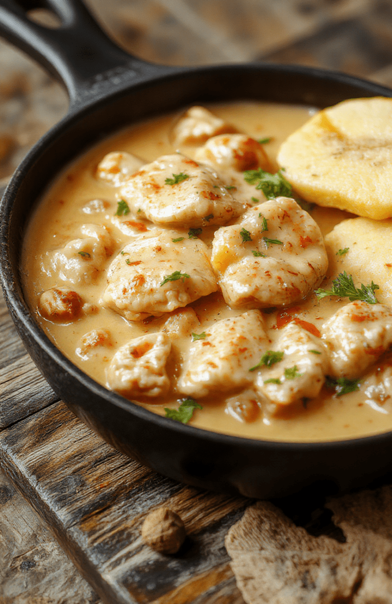 Slow-motion close-up of tender chicken breasts smothered in rich, golden-brown creamy gravy with flecks of thyme, garnished with fresh parsley and served over fluffy white rice in a rustic ceramic bowl, steam rising, matte black wooden table background, natural daylight, shallow depth of field focusing on the glossy gravy texture.