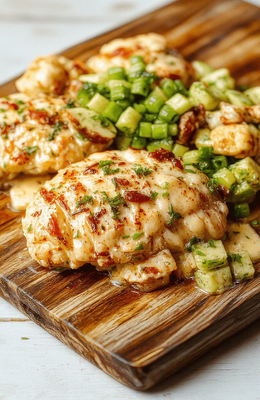 Golden-brown pan-seared chicken breasts in a creamy white sauce with bright green pepperoncini peppers and a sprinkle of fresh parsley, served in a cast-iron skillet with soft steam rising.