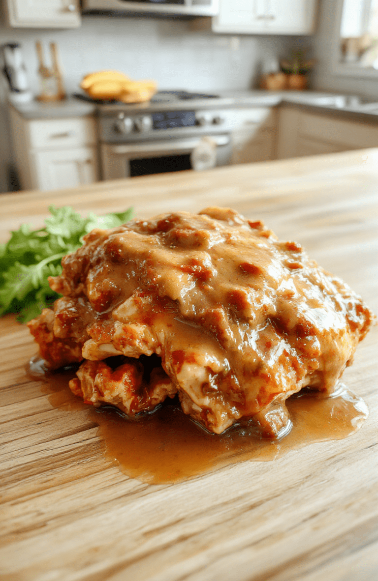 Tender shredded chicken in a thick, creamy white gravy, nestled beside fluffy mashed potatoes, garnished with fresh parsley, viewed from a slight angle on a rustic wooden table with soft natural lighting and shallow depth of field