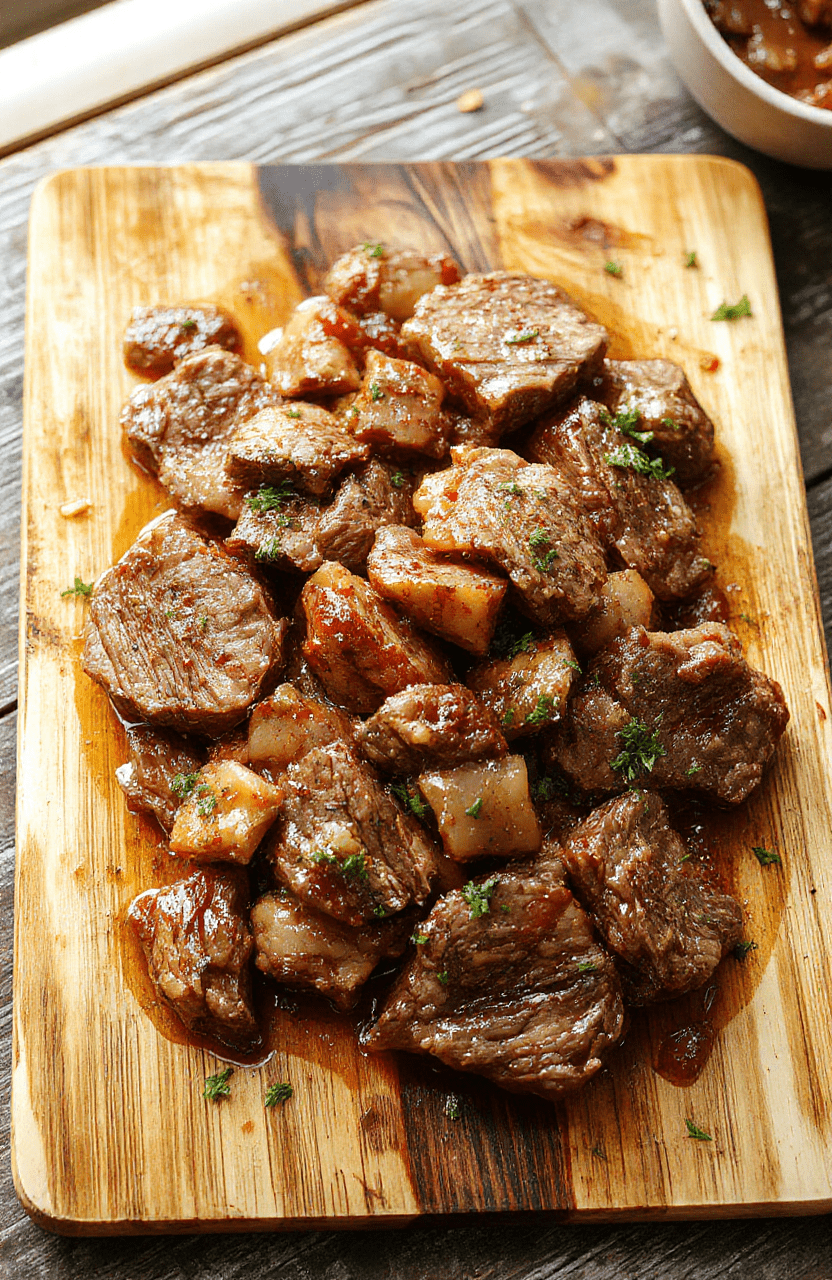 A rustic ceramic crock pot on a wooden table, with a generously sized, deeply browned beef roast nestled among golden-brown carrots, Yukon Gold potatoes, and onion wedges, all swimming in a rich, glossy beef gravy. Fresh thyme sprigs and cracked black pepper visible on top. Warm, natural daylight highlights the textures and steam rising subtly from the dish.