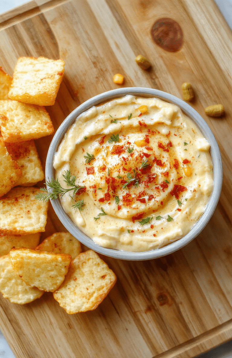 Creamy, golden-yellow corn dip在 a white ceramic bowl on a wooden table, topped with melted cheddar, fresh cilantro, and grilled corn kernels; vibrant colors and melty texture visible, shallow depth of field background.