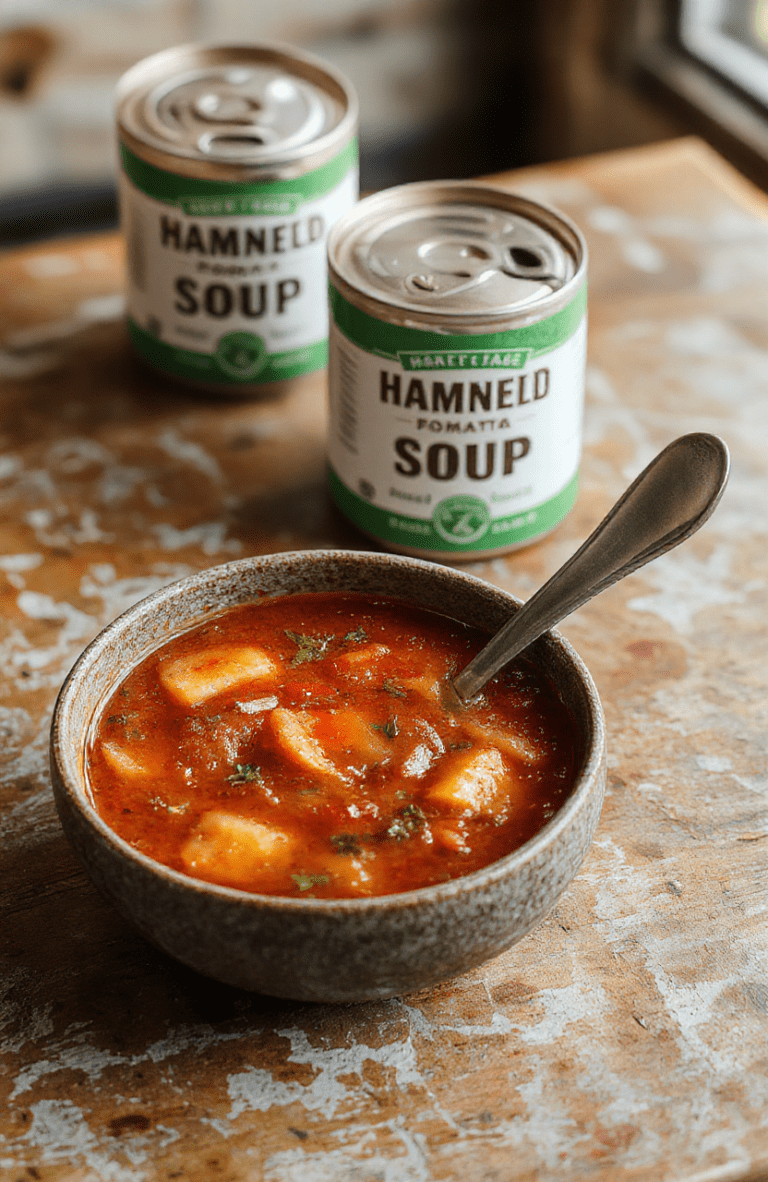 Rustic ceramic bowl filled with vibrant red tomato soup, garnished with fresh basil leaves and a swirl of cream, steam rising softly against a cozy wooden tabletop backdrop with soft natural lighting and shallow depth of field.