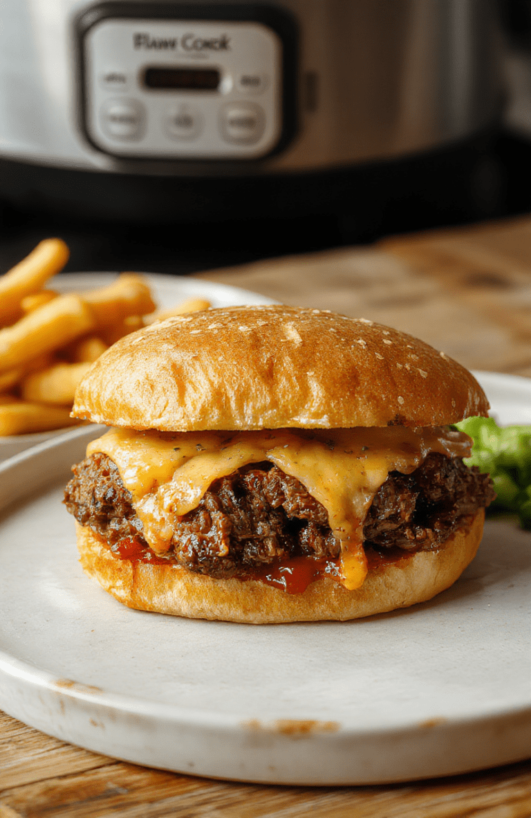 Two thick slices of toasted marble rye bread holding warm, shredded slow-cooked beef topped with melted sharp cheddar cheese, served on a wooden board with pickles and a side of au jus in a shallow bowl, soft natural light, casual plating, realistic and appetizing