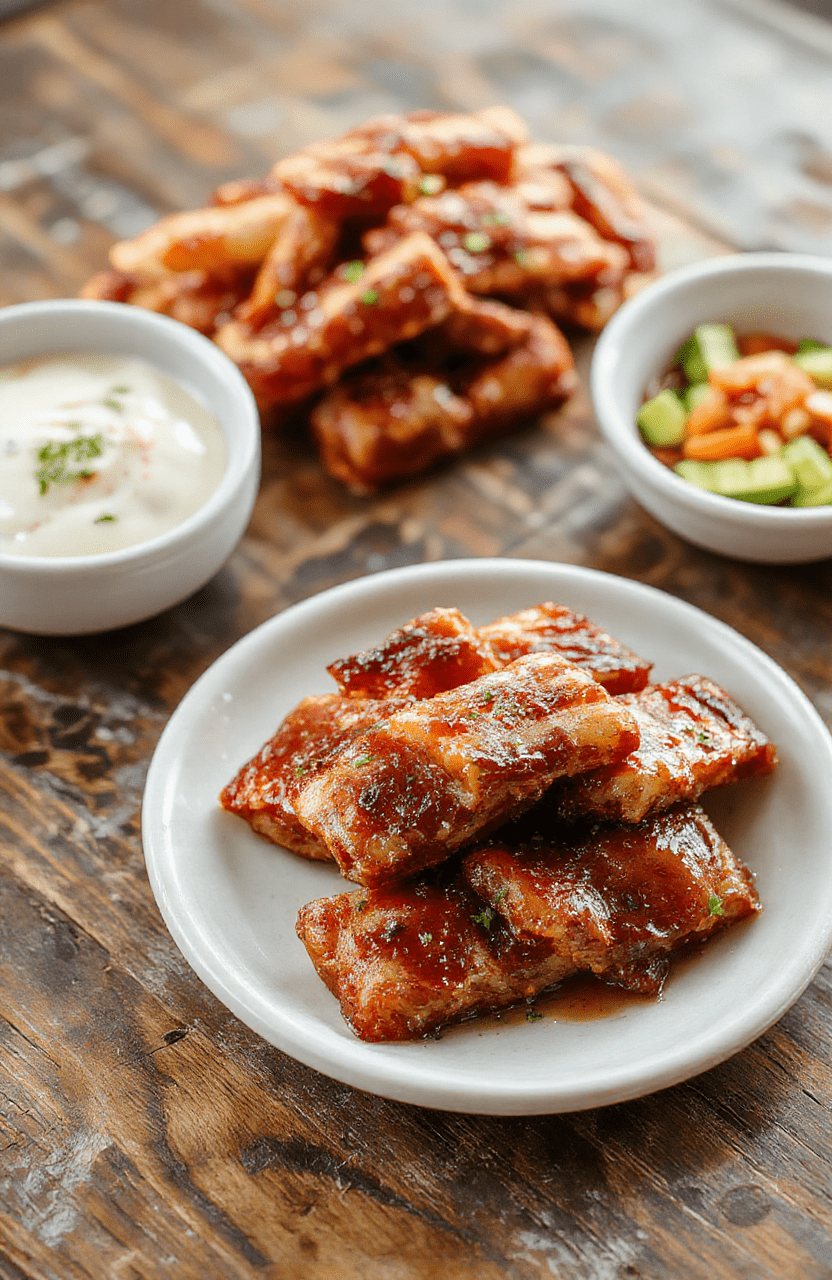 Glistening sweet bacon-wrapped smokies arranged on a rustic wooden board, each smokie wrapped in crispy caramelized bacon, shiny with maple glaze, garnished with chopped fresh parsley and a sprinkle of black pepper, on a matte ceramic plate against a warm hardwood table, natural daylight casting soft shadows.