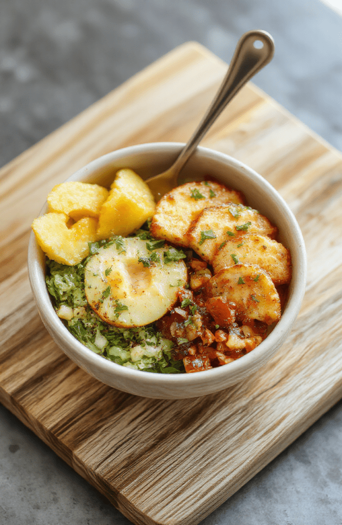A vibrant, colorful snack bowl filled with layered chopped apples, walnuts, plain Greek yogurt, fresh blueberries, and a drizzle of honey, garnished with a sprinkle of chia seeds on a rustic wooden cutting board in natural sunlight.