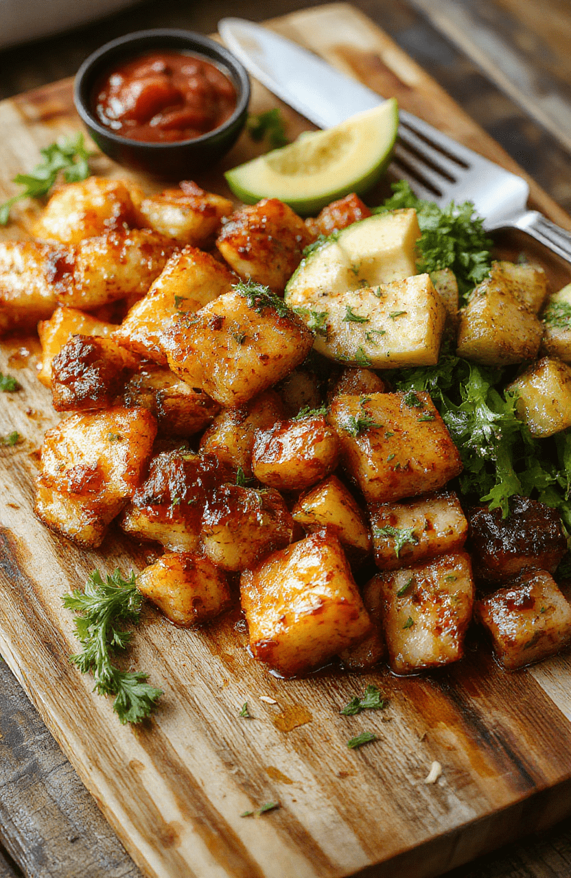 A colorful family-style dinner plates showcasing garlic butter chicken tenders, golden roasted baby potatoes, and steamed broccoli florets with a side of creamy ranch dip in a small mason jar, served on a rustic wooden cutting board with natural daylight and soft shadows