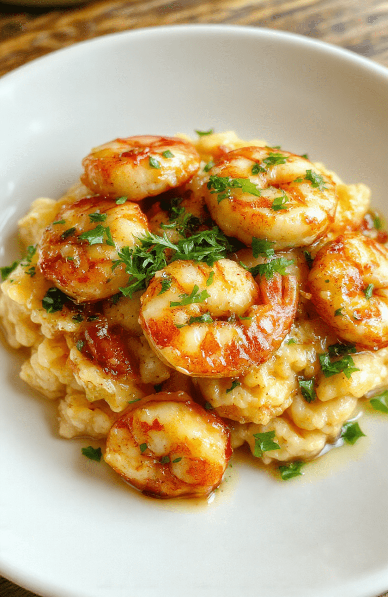 A vibrant, steaming skillet of pink and orange-glazed shrimp nestled over fluffy golden rice, glistening with butter and garlic, garnished with fresh parsley and a squeeze of lemon, served in a rustic ceramic bowl against a soft beige linen backdrop.