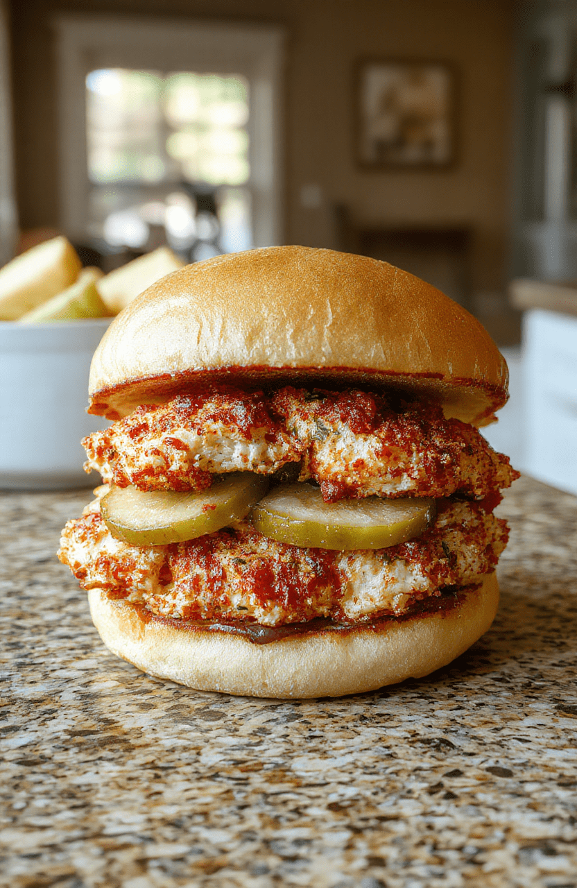 A golden-brown, crispy cajun-spiced chicken breast sandwich on a toasted brioche bun with vibrant green lettuce, red tomato slices, pickled jalapeños, and a drizzle of spicy mayo, served on a rustic wooden board with cracked black pepper and paprika.