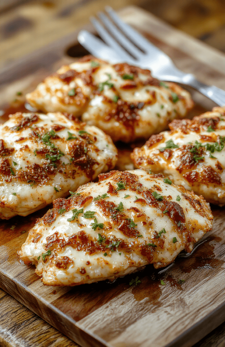 Golden-brown crispy keto chicken pieces topped with melted butter, minced garlic, and freshly grated Parmesan cheese, served on a white ceramic plate with a side of roasted broccoli and cherry tomatoes, garnished with chopped parsley on a wooden cutting board, natural daylight, shallow depth of field.