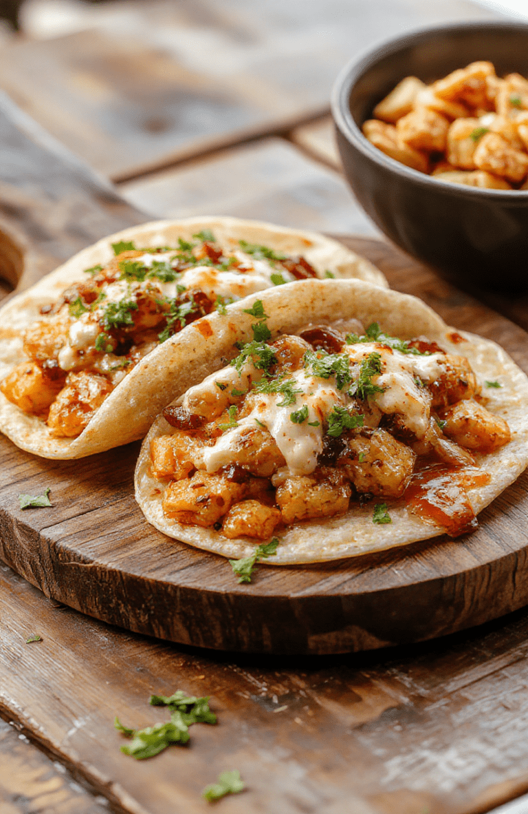 Close-up of vibrant street tacos served on warm corn tortillas, filled with shredded slow-cooked beef, fresh cilantro, diced onion, lime wedges, and a drizzle of avocado crema on a rustic wooden board, with soft natural lighting and shallow depth of field focusing on the colorful ingredients.