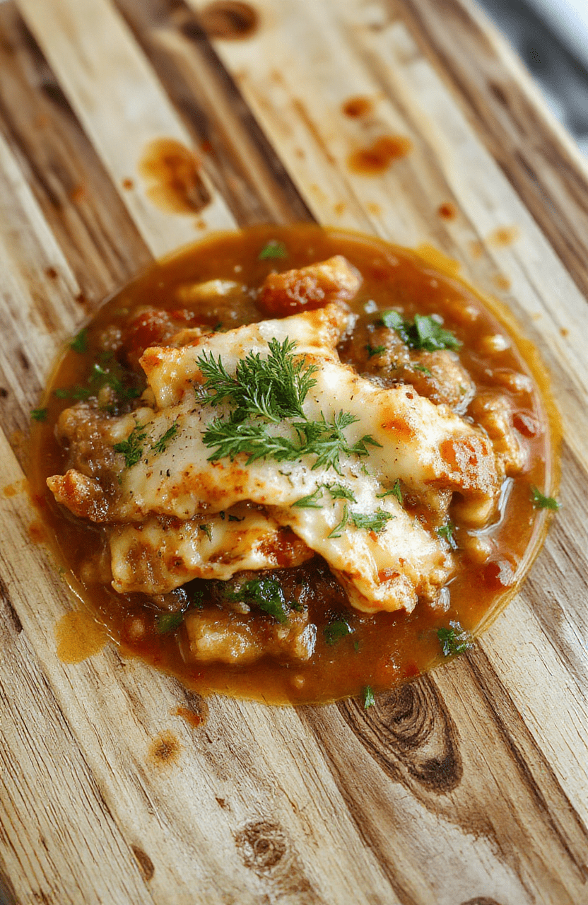 Hearty healthy vegetarian lasagna soup in a rustic white ceramic bowl, garnished with fresh basil, melted mozzarella clings, and a swirl of ricotta. Layers of vibrant red tomato broth, golden zucchini, tender kale, and visible lasagna noodle pieces create texture and color contrast against a light wooden table background.