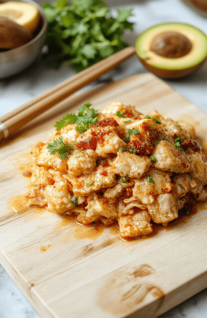 A vibrant bowl of quick chicken ramen stir fry with golden-brown seared chicken strips, chewy noodles, colorful shredded carrots, crisp snap peas, and thinly sliced green onions, all tossed in a glossy garlic-ginger soy glaze, served in a white ceramic bowl with steam rising.