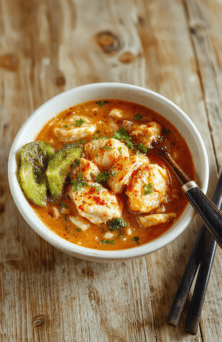 Bowl of steaming ramen with tender sliced chicken, soft-boiled egg, bok choy, and chili oil swirls, garnished with green onions and sesame seeds, served in a ceramic bowl on a light wooden table with soft natural lighting.