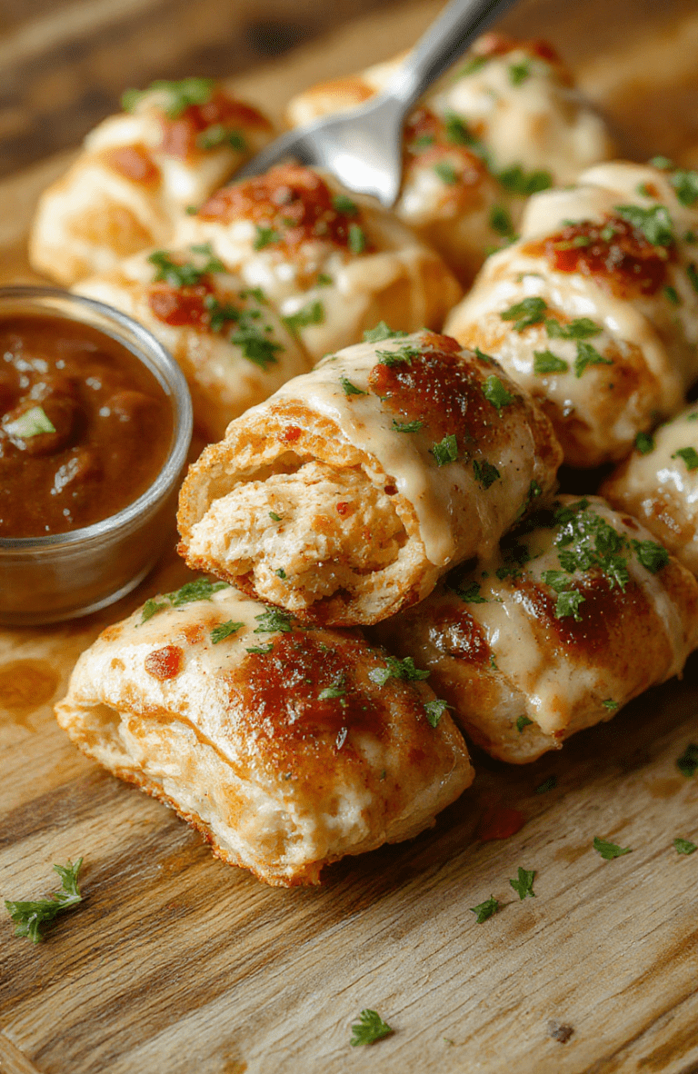 Golden crispy chicken rolls filled with melted mozzarella and spinach, sliced to show gooey cheese, arranged on a white plate with a light drizzle of olive oil and a sprinkle of paprika and parsley; a rustic wooden board and a small bowl of dipping sauce set the scene