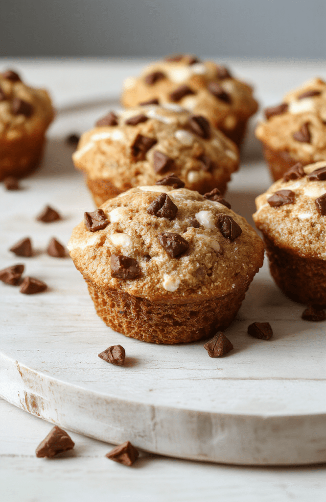 Golden fluffy Greek yogurt muffins with blueberries, stacked on a white plate. A drizzle of honey, a light cinnamon dusting, and oats in the background create a wholesome, breakfast-ready scene on a light wooden table.