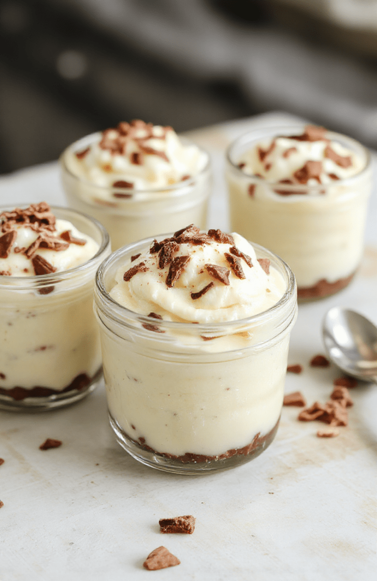 Layered no-bake cheesecake jars with a creamy pale filling, a crumbly graham crust at the bottom, and a glossy berry topping. Served in clear glass jars on a light wooden board, the scene is bright and fresh with soft natural light and a clean, minimalist styling.