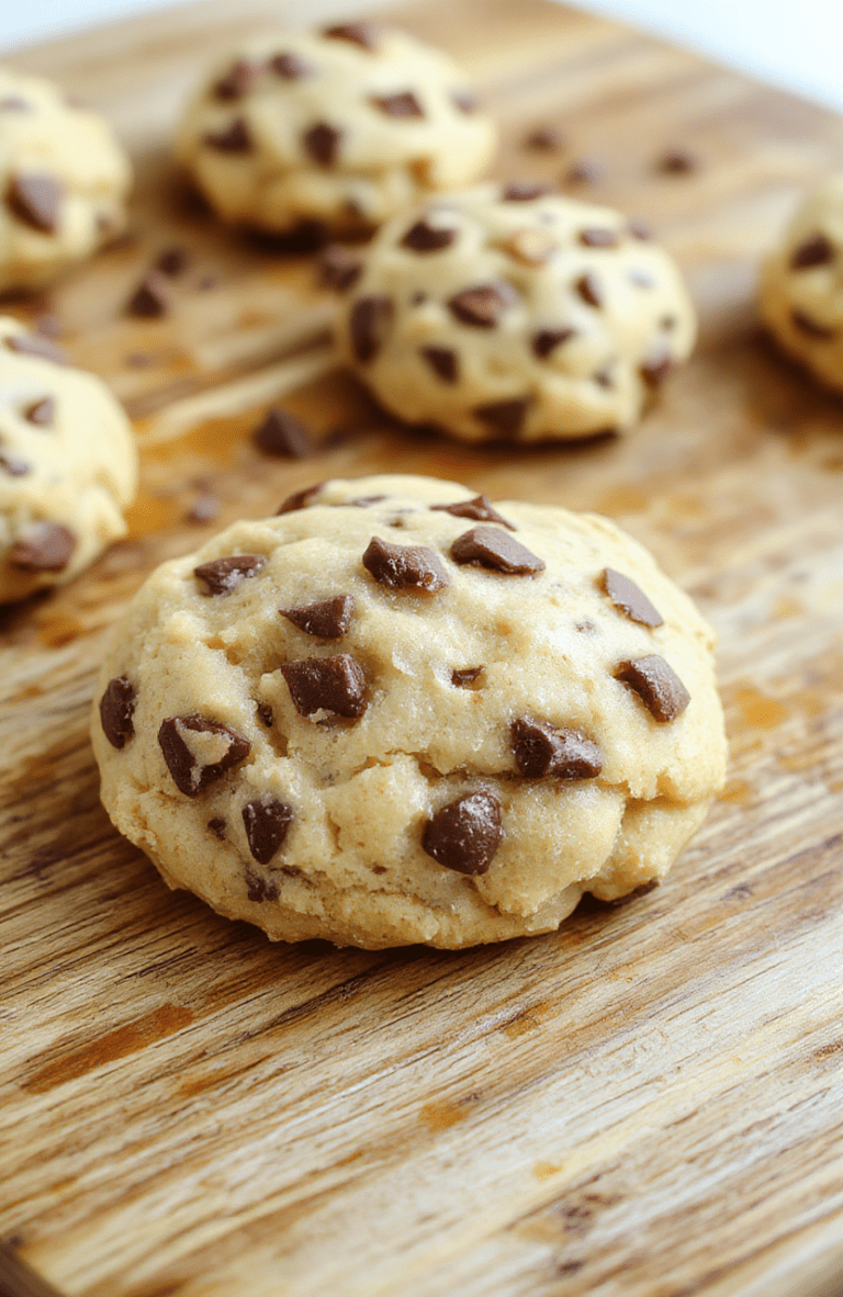 A small bowl filled with light brown, soft, crumbly cookie dough studded with creamy chocolate chips and bits of toasted walnuts, placed on a rustic wooden cutting board with a sprinkle of powdered sugar and a stainless steel spoon resting nearby