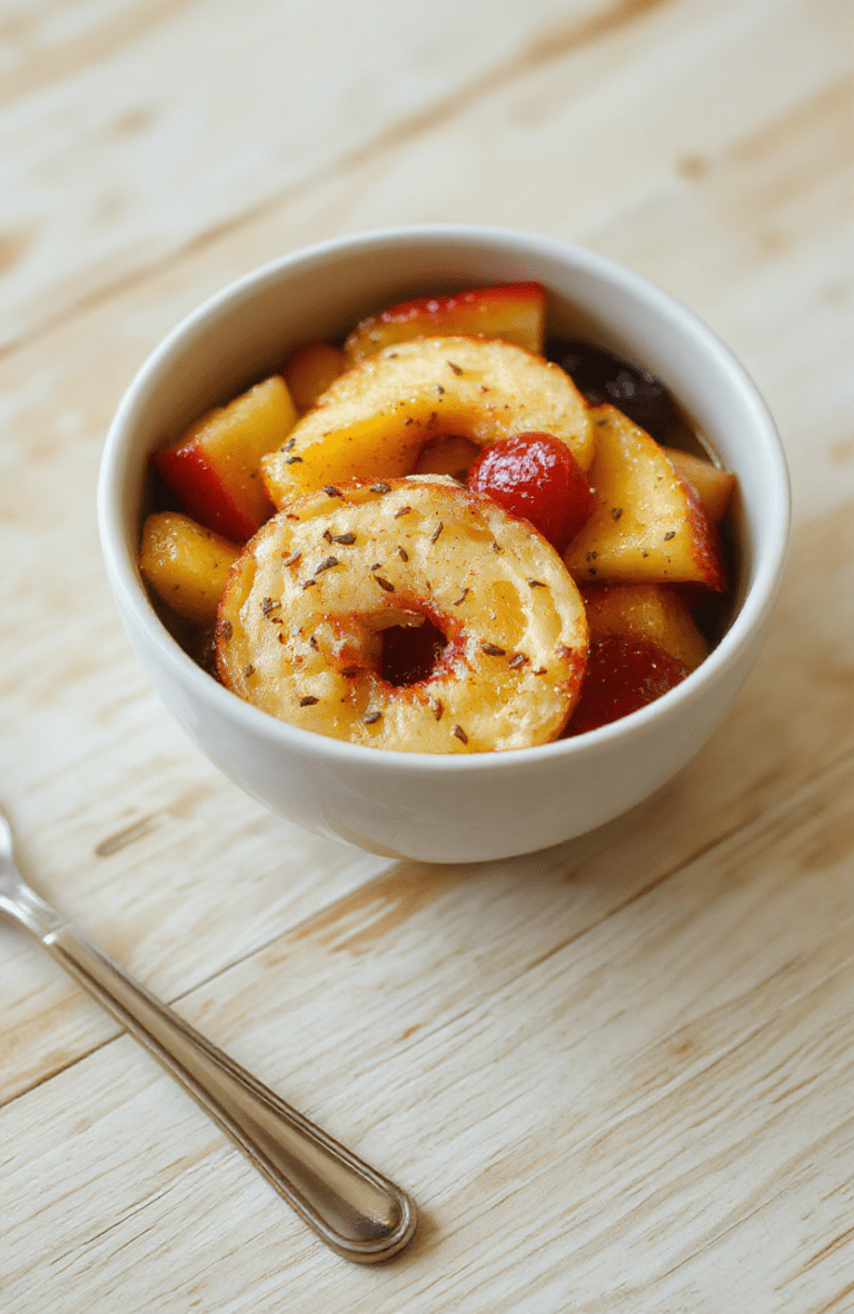 A close-up of a vibrant fruit bagel bowl in a white bowl on a light wooden table. Colorful fruit slices like berries, mango, and banana, creamy yogurt, toasted bagel halves, and chia seeds create contrast and texture. Fresh mint hints at garnish, while natural light highlights the glossy fruit and creamy topping.
